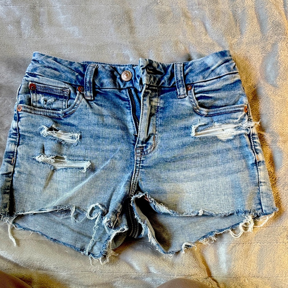American Eagle Outfitters Light Blue Distressed Jean Shorts
